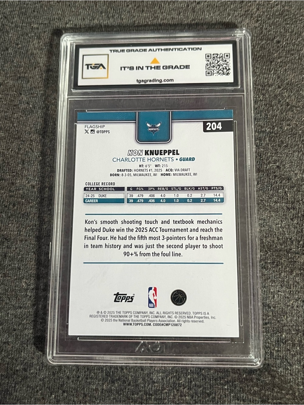 Topps Hornets Teal Basketball Rookie Card - Kon Knueppel TGA-8.5